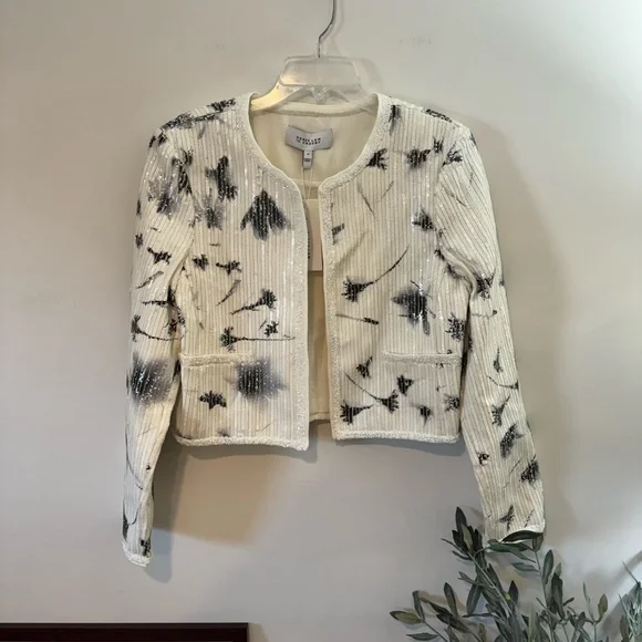 Derek Lam 10 Crosby Cameron Cotton Sequin Jacket, White/Black Multi, Size 10 NWT - Picture 4 of 9
